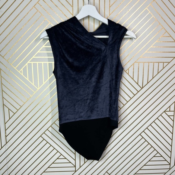 RTA Julie Draped Velvet Bodysuit in Navy - XS - Picture 7 of 11
